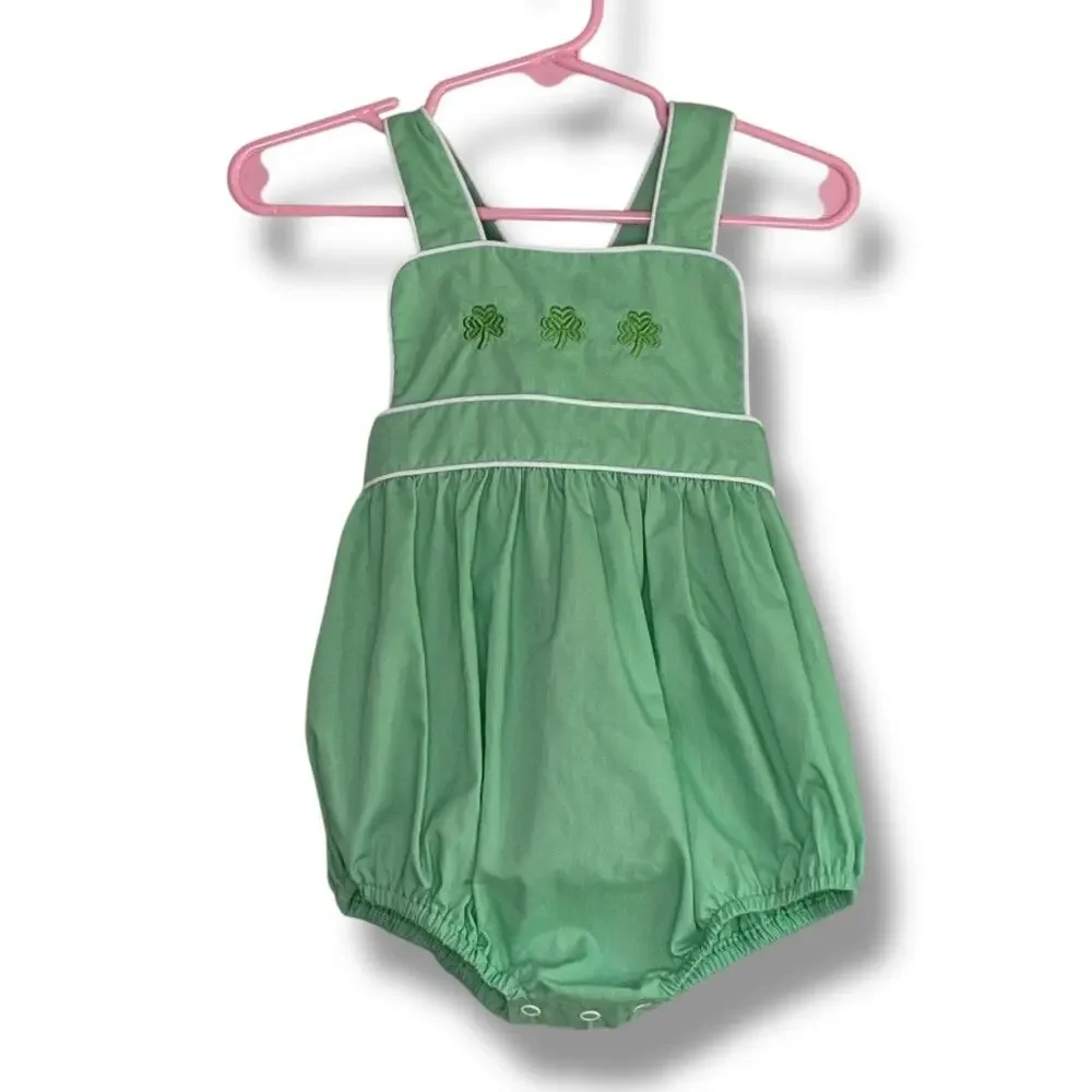 Thread Heirloom Company clover embroidered bib one piece size 18 months